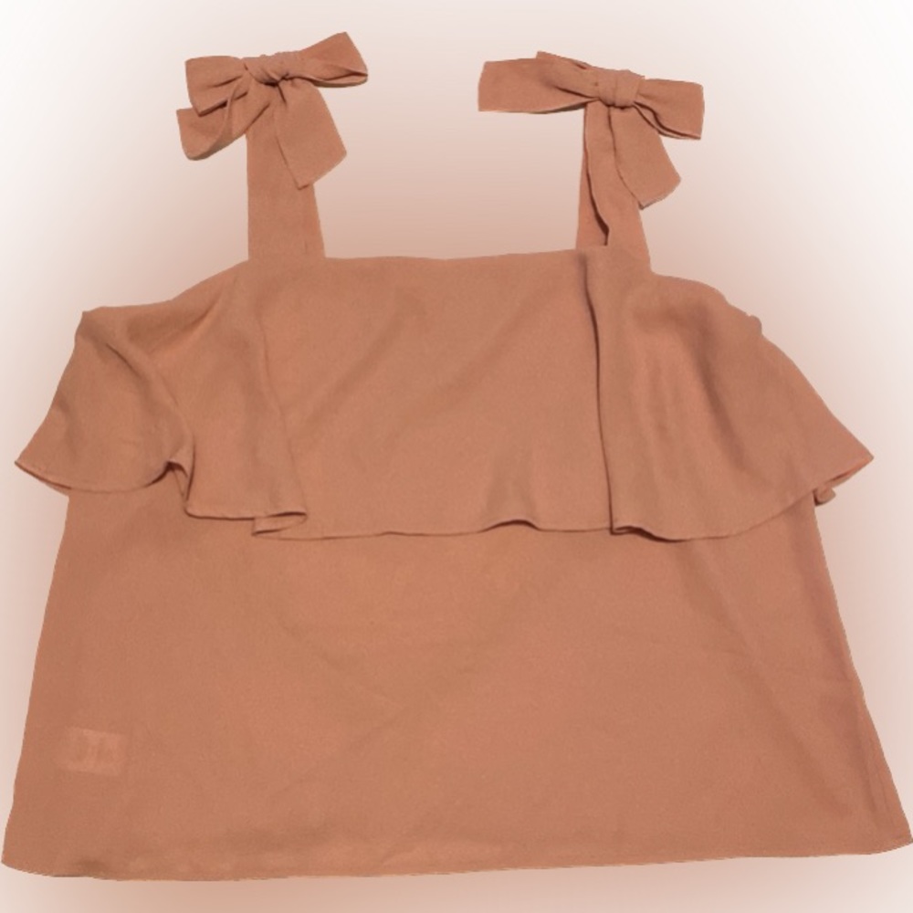 Ann Taylor LOFT Outlet Medium Petite MP Coral Mauve Chiffon Bows Ruffles